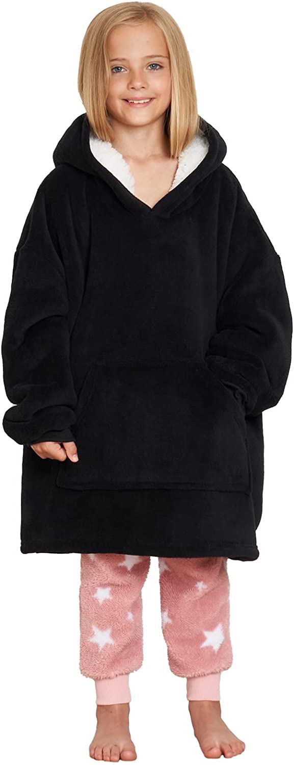 Sienna Kids Oversized Hoodie Blanket Ultra Soft Plush Wearable Sherpa Fleece Warm Throw Blanket