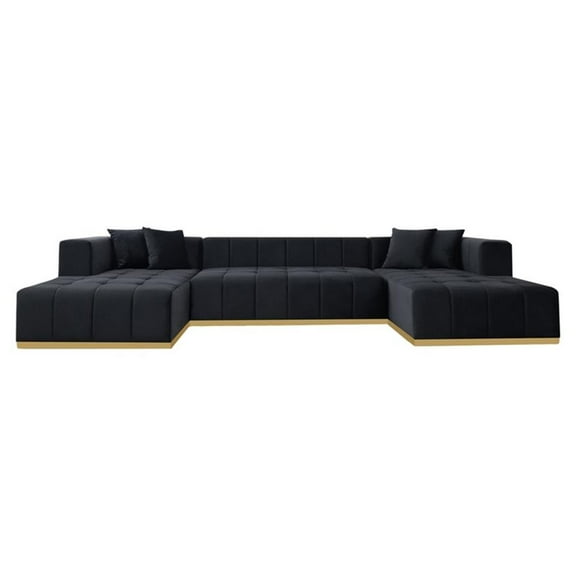 Sienna Mid-Century Modern U-Shaped Velvet Corner Sectional Sofa in Black