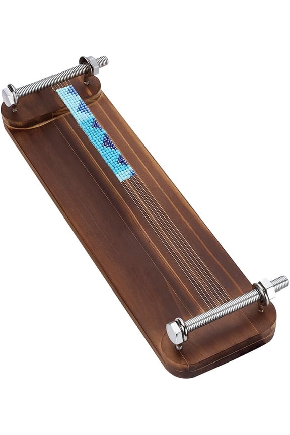 Sienna Rectangle Wooden Loom for Seed Bead Weaving 13.8x3.9 inch Sienna Color Seed Bead Loom Jewelry Making Tool for Loomed Stitch Short Necklaces and Bracelets for Beginners