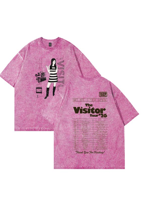 Sienna Spiro Merch 2026 The Visitor Tour Vintage Washed Cotton Dirtyfit T-Shirt Oversized Black Graphic Y2K Tee
