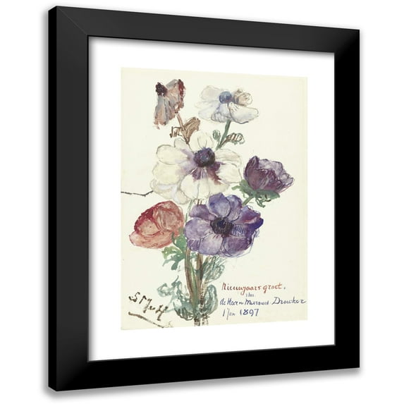 Sientje Mesdag Van Houten 14x18 Black Modern Framed Museum Art Print Titled - New Year's Greeting with Anemones (1896 - 1897)