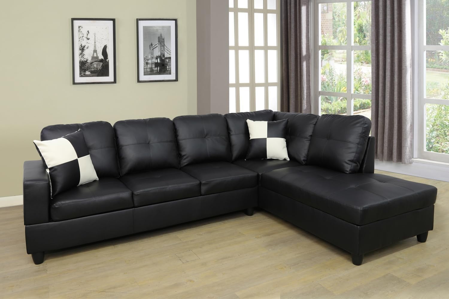 Sienwiey Faux Leather LShape Sectional Sofa & Chaise Couch, Living