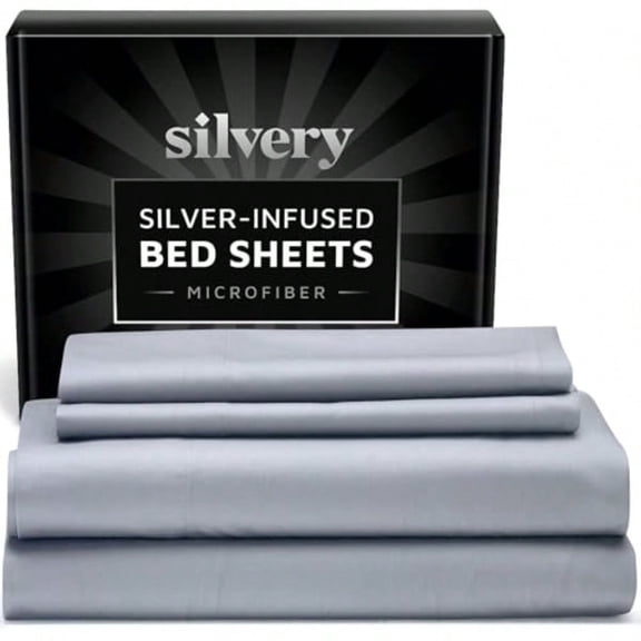 Sier Infused Bed Sheets Set UltraSoft TemperatureRegulating Fabric with SelfCleaning Technology That Stays Fresh 3X Longer for Hygienic Sleep Gray Split King