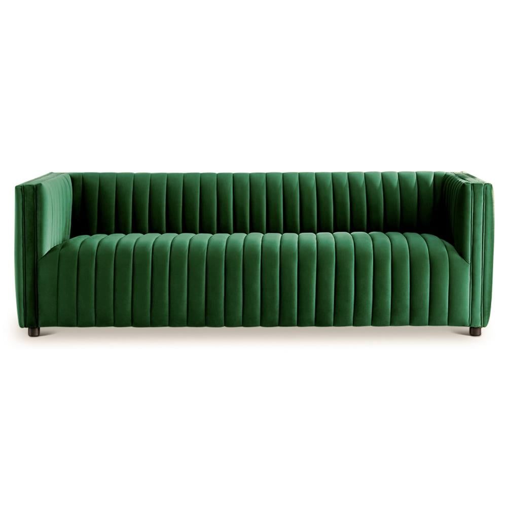 Mid-Century Modern Green Velvet Tufted Sofa