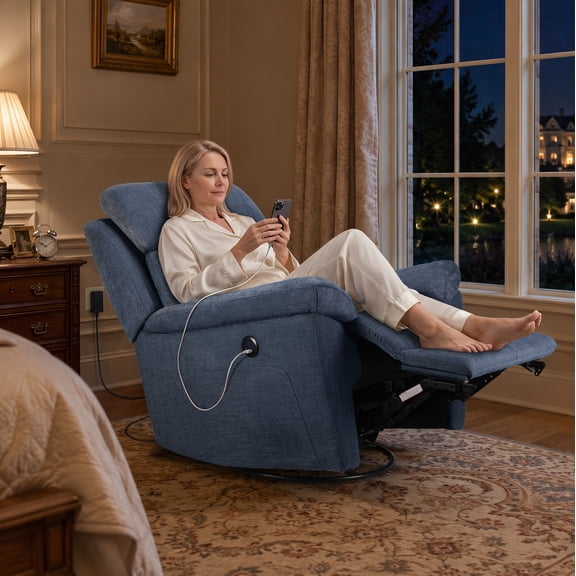 Sierah Style Power Lift Recliner Chair for Elderly, Sleep Recliner Sofa with Adjustable Backrest, Built-in USB Port, Fabric - Blue