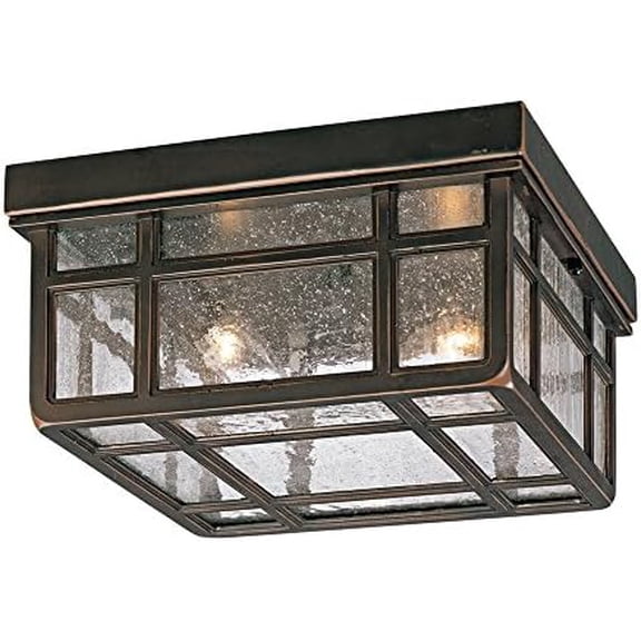 SierrA cRAFTSMAN rUSTIC fLUSH-mOUNT oUTDOOR cEILING lIGHT rUBBED bRONZE sTEEL 5 1/2" fROSTED sEEDED gLASS pANELS dAMP rATED FOR eXTERIOR hOUSE pORCH pATIO oUTSIDE dECK gARAGE - kATHY iRELAND
