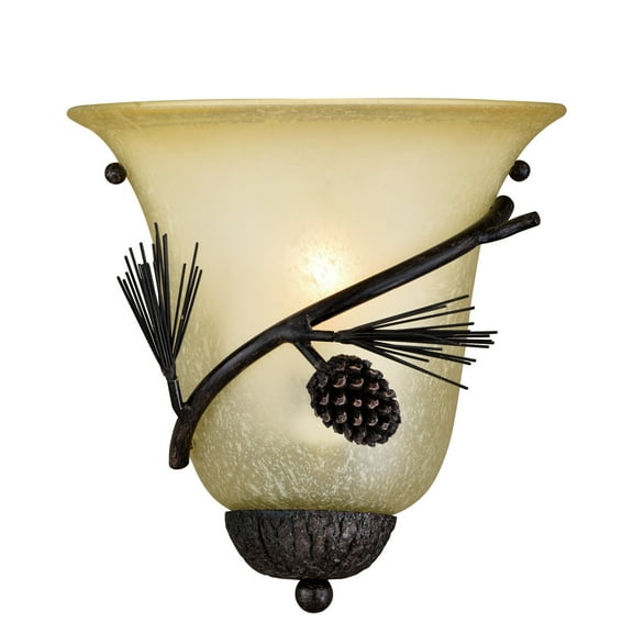 Sierra 1 Light Bronze Rustic Pinecone Half Moon Wall Sconce Cream Glass