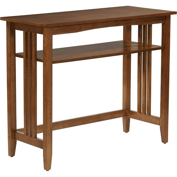 Sierra 36-Inch Sofa Table with Lower Storage Shelf and Mission Style Side Panels, Ash Brown