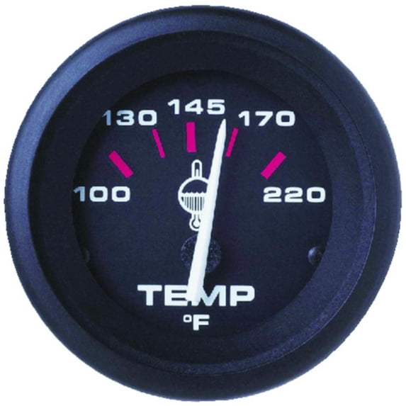 Sierra 58862P Amega Signature Series 2" Black Outboard Hot and Cold 100-220 F Dial Range Water Temperature Gauge Kit with "J" Sender Code