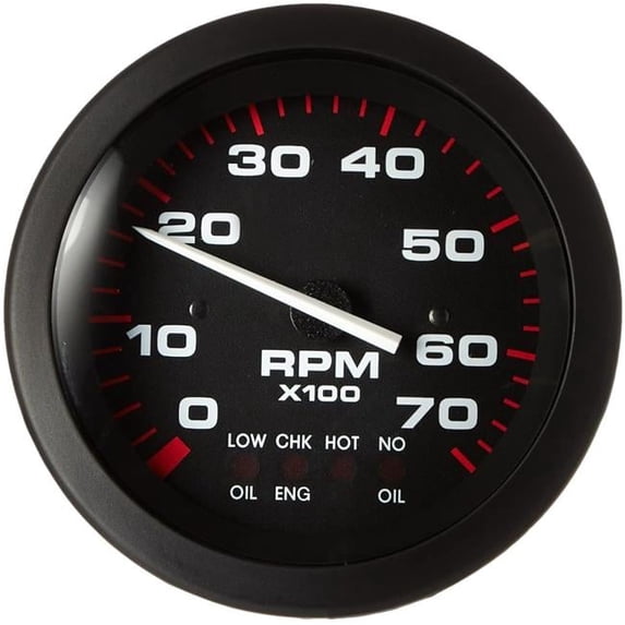 Sierra 58935P Amega Signature Series Black Evinrude/Johnson System Check 0-7,000 RPM Dial Range Tachometer Gauge with Outboard Alternator or Coil Sender Code