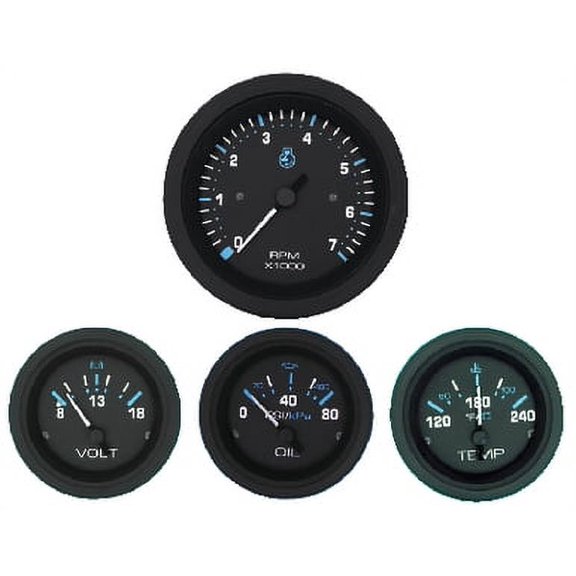 Sierra 69726P Eclipse Series Black Inboard 4 Set with Tachometer, Voltmeter, Oil Pressure and Water Temperature Gauges