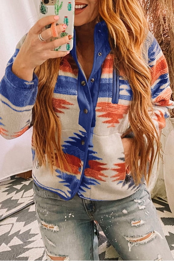 Sierra Aztec Fleece Jacket (L, Blue)