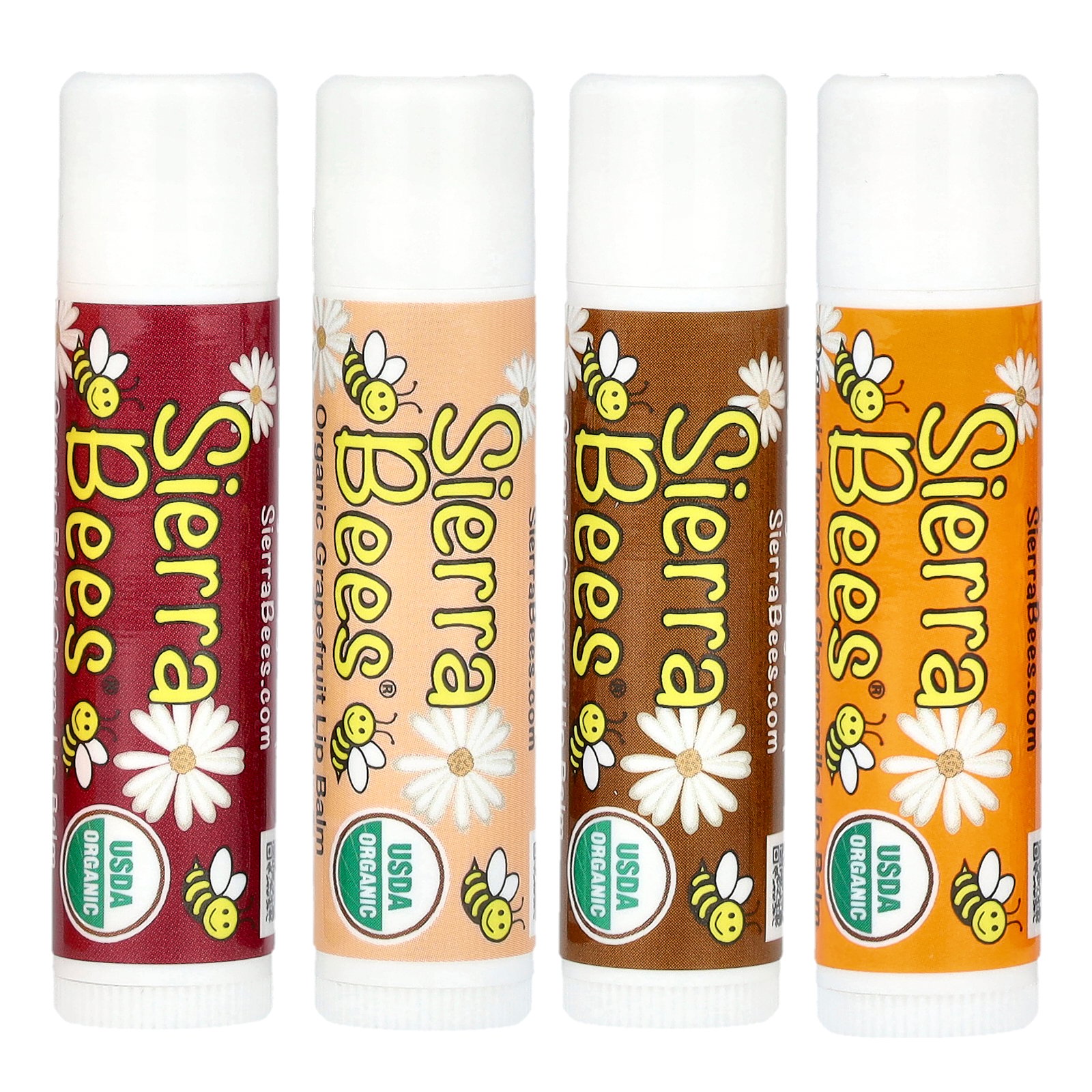 Sierra Bees Organic Lip Balm Variety Pack, 4 Pack, 0.15 oz (4.25 g) Each