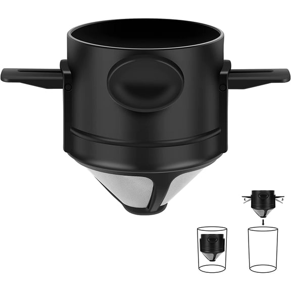 Sierra Camping Pour Over Coffee Dripper  Collapsible Pour Over Coffee Dripper  Includes Pack of Paper Filters [Black, Pack of 1]