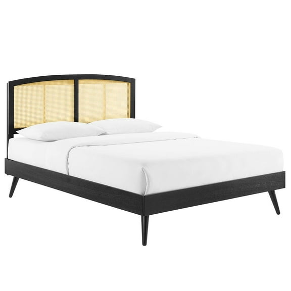 Sierra Cane and Wood Full Platform Bed With Splayed Legs Black