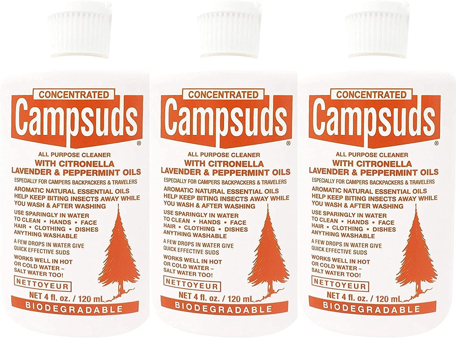 Sierra Dawn Campsuds Biodegradable Soap with Insect Deterrent Citronella, Lavender, Peppermint Oils 4 Ounce, 3 Bottles