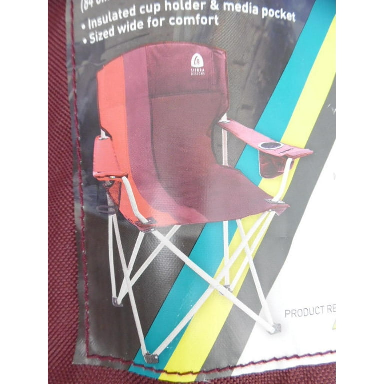Sierra Designs Oversized Folding Chair with Media Pocket 300 lbs Capacity Red