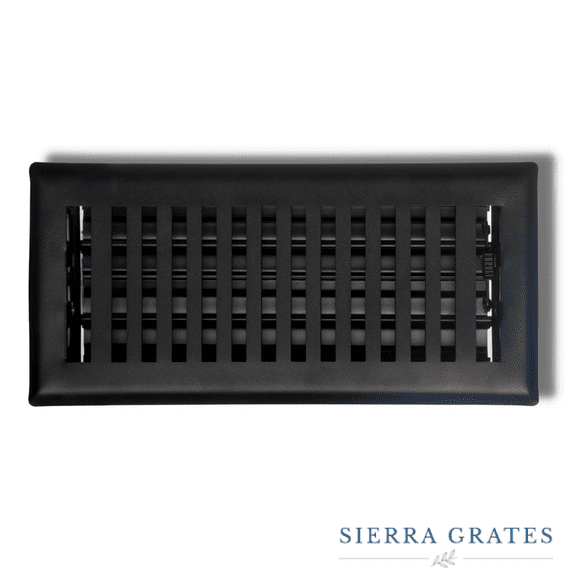Sierra Grates 4” x 10” Contemporary Design Floor Register - Cast Iron Black Color, with Air Filter - Vent Cover for Home Floor, Rectangle