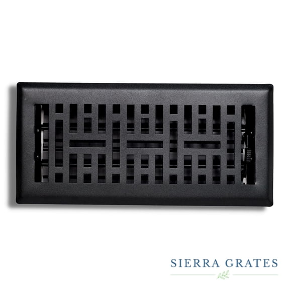 Sierra Grates 4” x 10" Metro Design Floor Register With Air Filter - Cast Iron Black finish - Vent Covers for Home Floor