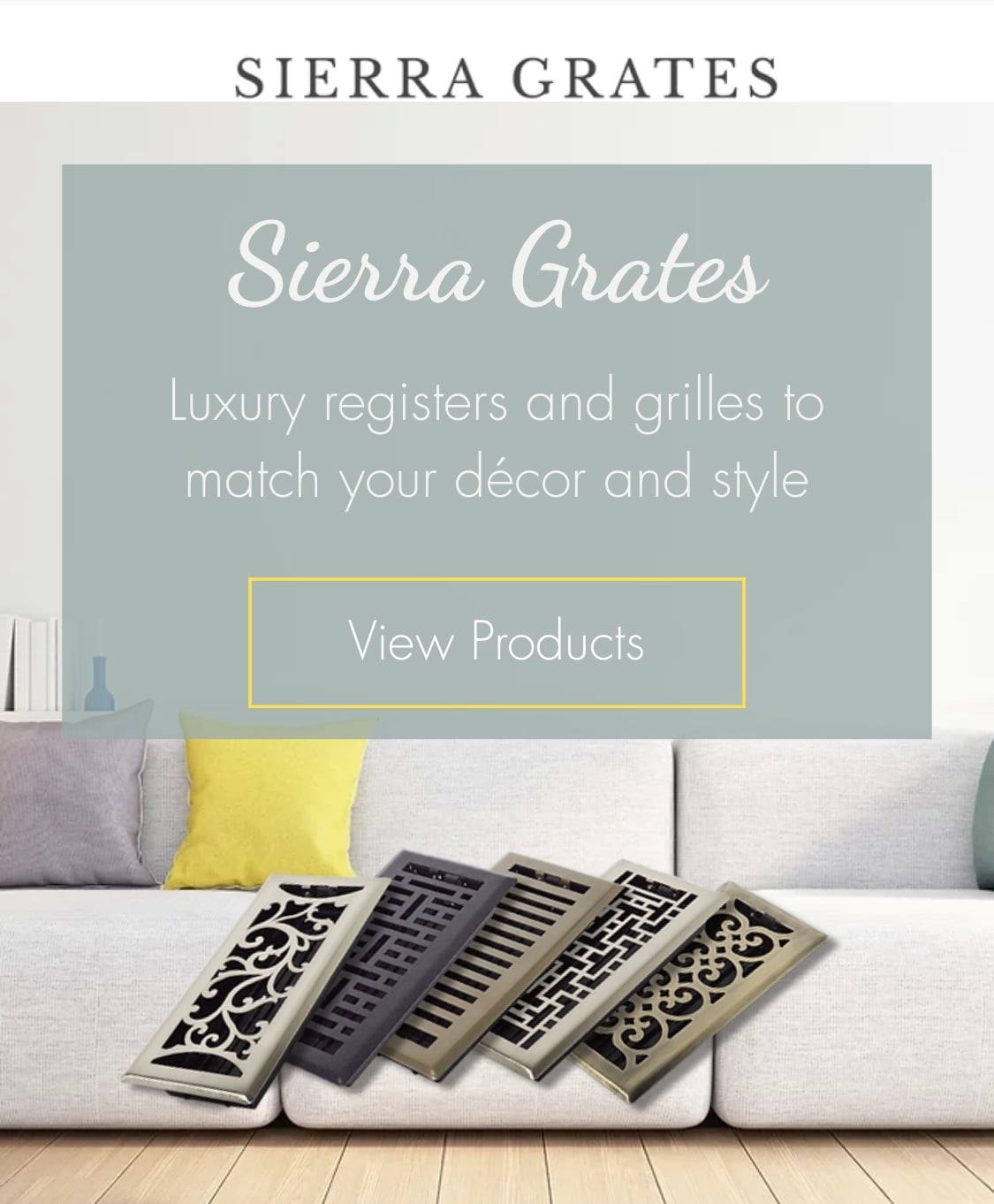 Sierra Grates FLORAL Floor Register 4 inch X 12 inch Granite GREY