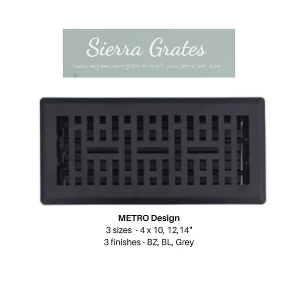 Sierra Grates Metro Steel Floor Register 4 inch X 14 inch Granite Grey