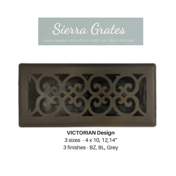 Sierra Grates Victorian Floor Register 4 inch X 14 inch Granite GREY