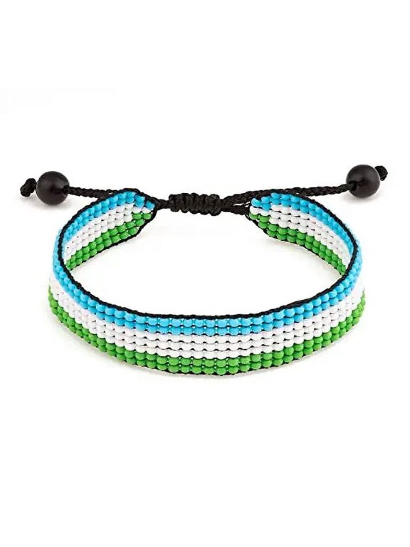Sierra Leone Flag Bracelet: Adjustable Beaded String, Handmade Unisex Boho Jewelry