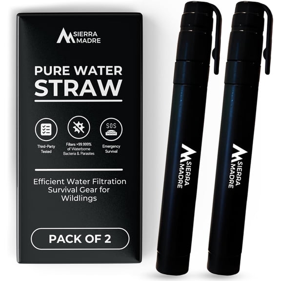 Sierra Madre Pure Water Straw 264 Gallon Water Filter Purification for Backpacking, Camping, Hiking, Travel - Perfect for Preparedness Survival Gear & Supplies - Portable & Lightweight (Pack 2)