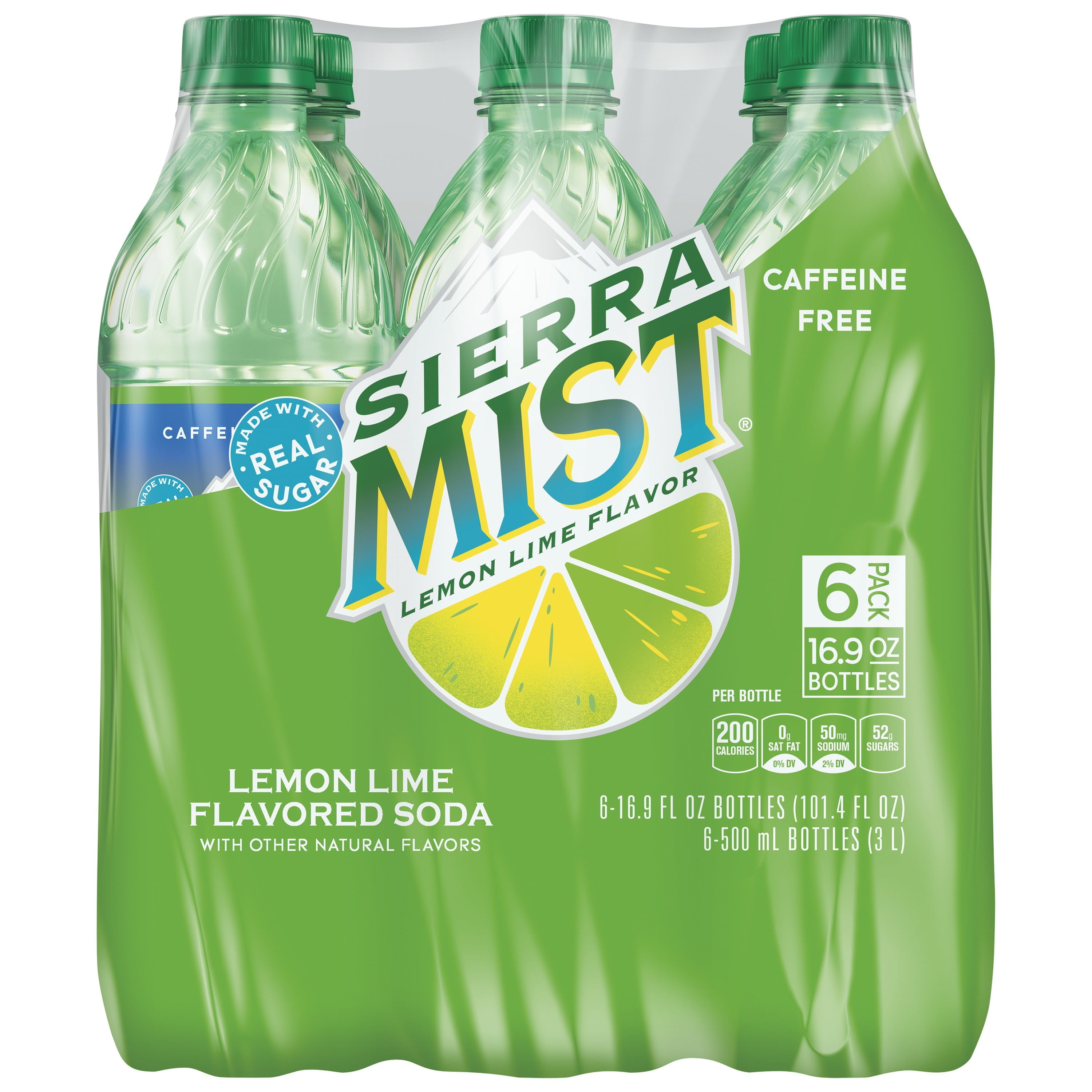 Sierra Mist Lemon Lime Soda Caffeine Free Soda Pop, 16.9 oz, 6