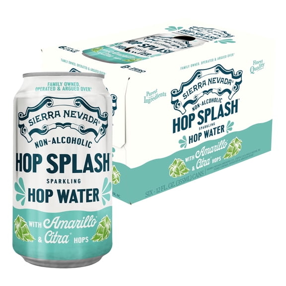Sierra Nevada Hop Splash Zero-Calorie Sparkling Water, 6 Pack, 12 fl oz Aluminum Cans, Non-Alcoholic