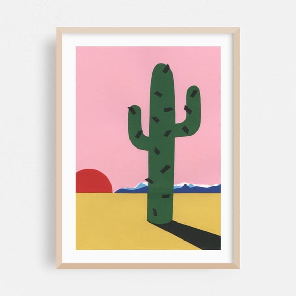Sierra-Nevada - Illustration Cactus Desert Minimalist Abstract Pastel Modern Art Sunset Oak Framed Wall Art Print 5 x 7 inches