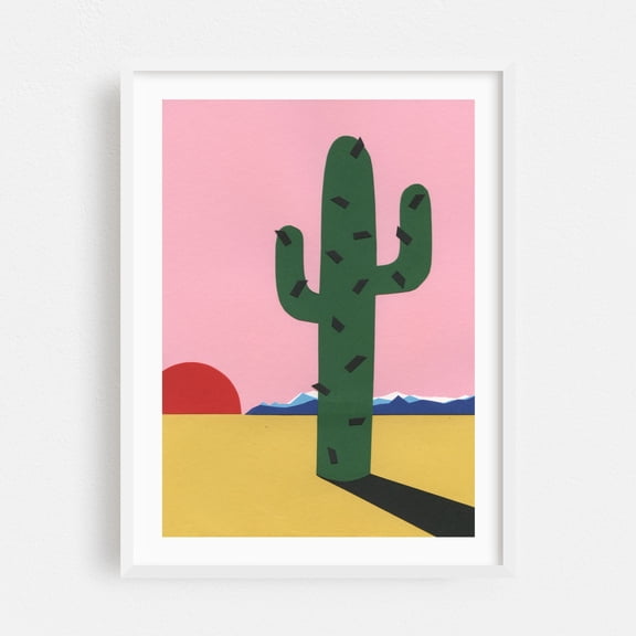 Sierra-Nevada - Illustration Cactus Desert Minimalist Abstract Pastel Modern Art Sunset White Framed Wall Art Print 9 x 12 inches