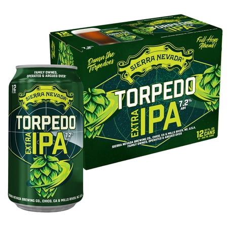 Sierra Nevada Torpedo Extra IPA Craft Beer, 12 Pack, 12 fl oz Aluminum Cans, India Pale Ale, IPA Beer, 7.2% ABV