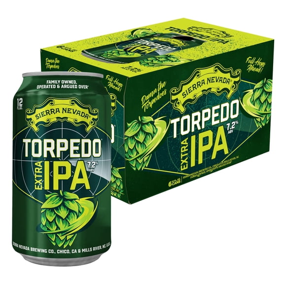 Sierra Nevada Torpedo Extra IPA Craft Beer, 6 Pack, 12 fl oz Aluminum Cans, 7.2% ABV