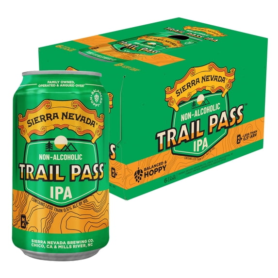 Sierra Nevada Trail Pass Non-Alcoholic IPA Craft Beer, Alcohol Free, 6 pack, 12 fl. oz. Cans