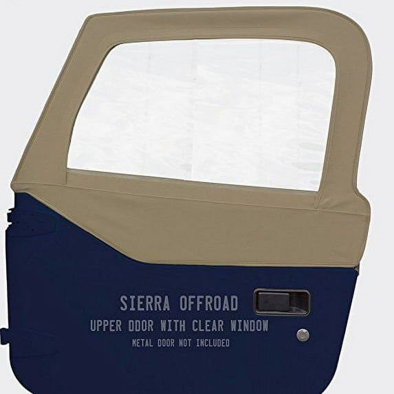 Sierra Offroad Jeep Half Doors for 1997 to 2006 Jeep Wrangler TJ - Camel, Sailcloth Vinyl - 2 Door Skins with Plastic Clear Windows - Factory OEM Precision Fit Replacement - Upper Door Skin (Set of 2)