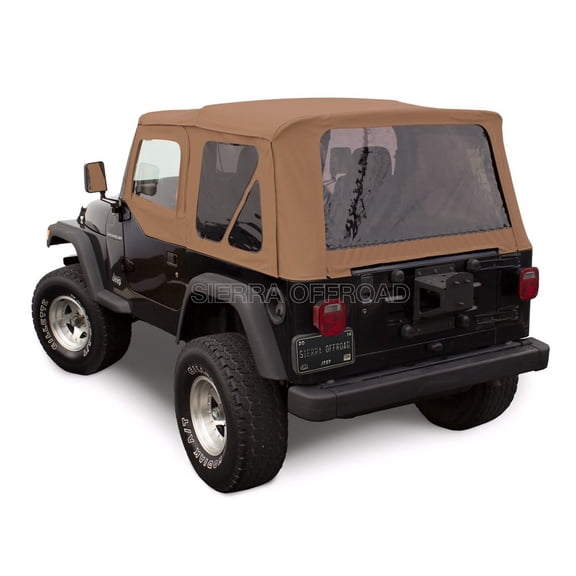 Sierra Offroad Soft Top for 1997 to 2006 Jeep Wrangler TJ - Saddle, Sailcloth Vinyl - 2 Door Jeep Soft Top with Rear Plastic Tinted Windows - Factory Precision Fit Replacement - With Upper Door Skins