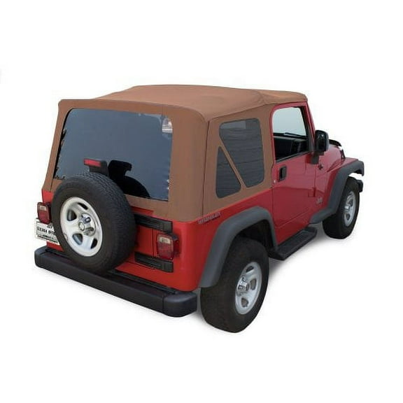 Sierra Offroad Soft Top for 2003 to 2006 Jeep Wrangler TJ - Saddle, Sailcloth Vinyl - 2 Door Jeep Soft Top with Rear Plastic Tinted Windows - Factory Precision Fit Replacement - No Upper Door Skins