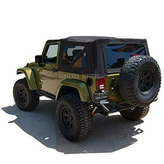 Sierra Offroad Soft Top for 2007 to 2009 Jeep Wrangler JK - Black, Sailcloth Vinyl - 2 Door Jeep Soft Top with Rear Plastic Tinted Windows - Factory Precision Fit Replacement - No Upper Door Skins