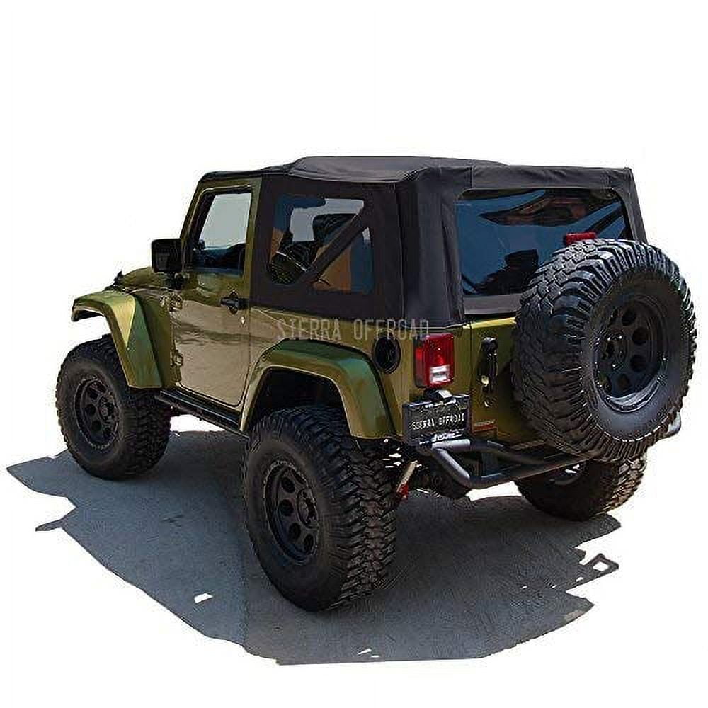 Sierra Offroad Soft Top for 2007 to 2009 Jeep Wrangler JK - Black, Twill Vinyl - 2 Door Jeep Soft Top with Rear Plastic Tinted Windows - Factory Precision Fit Replacement - No Upper Door Skins