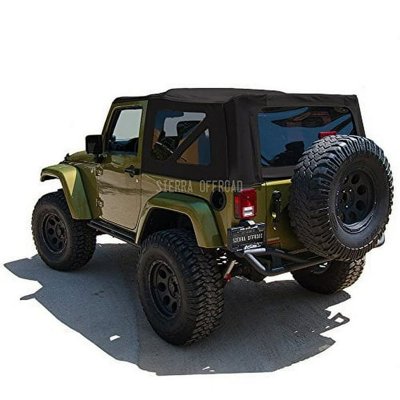 Sierra Offroad Soft Top for 2010 to 2018 Jeep Wrangler JK - Black, Twill Canvas - 2 Door Jeep Soft Top with Rear Plastic Tinted Windows - Factory Precision Fit Replacement - No Upper Door Skins