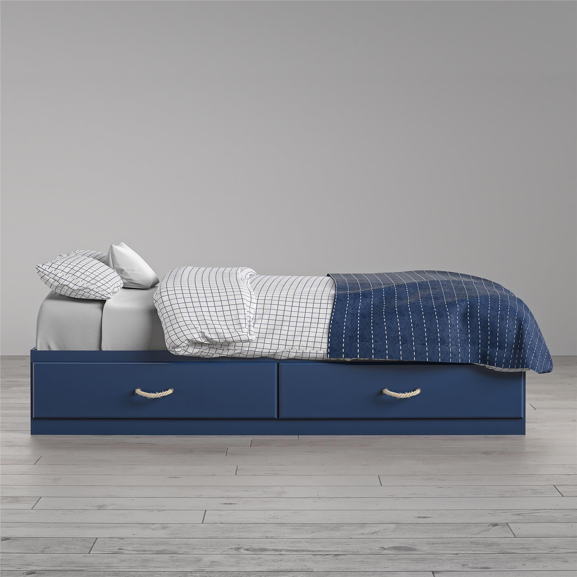 Blue Twin Platform Bed with Storage Drawers
