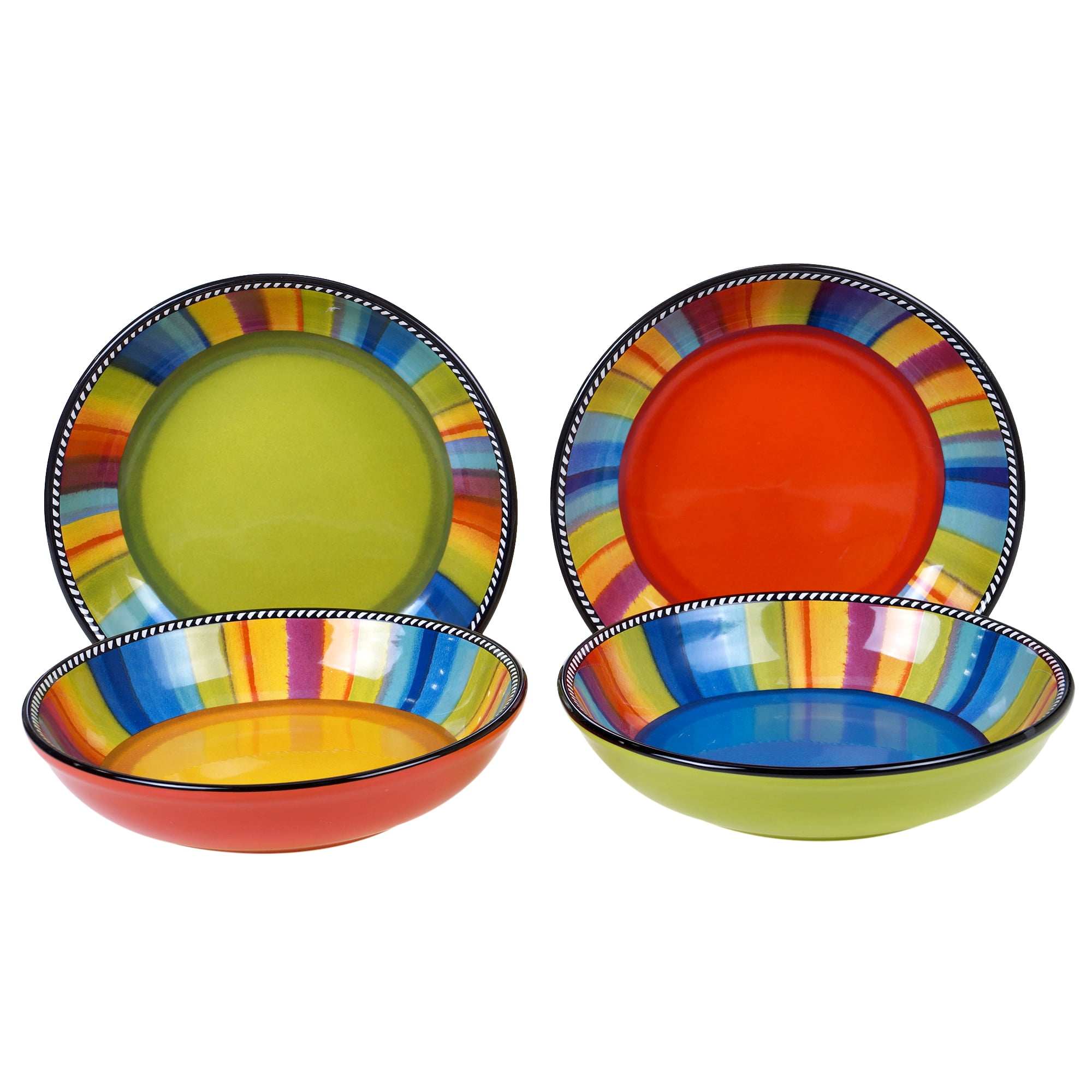 Colorful Ceramic Retro Soup and Pasta Bowls Set of Four