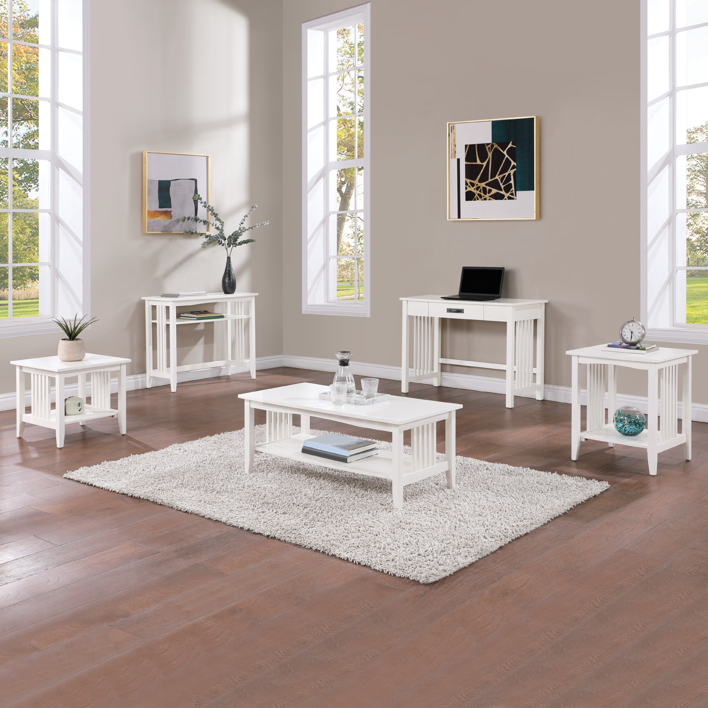 White Wood Mission Style Side Table with Shelf