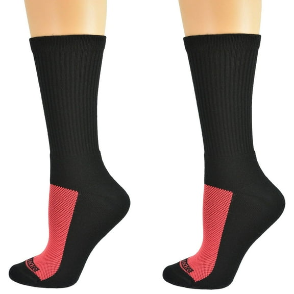 Sierra Socks #1 Womens Cotton Athletic Crew Cushioned 2 Pair Pack Sport Socks, No Blisters SWMCC 4007 (Sock Size 9-11, Shoe Size 6-10, Black)