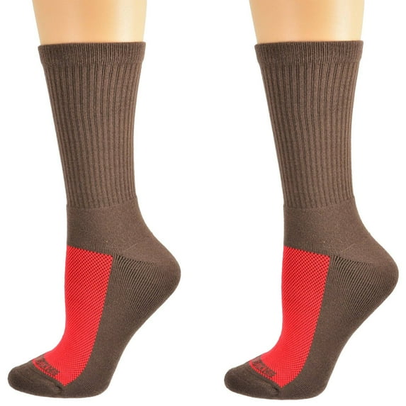Sierra Socks #1 Womens Cotton Athletic Crew Cushioned 2 Pair Pack Sport Socks, No Blisters SWMCC 4007 (Sock Size 9-11, Shoe Size 6-10, Shitake)