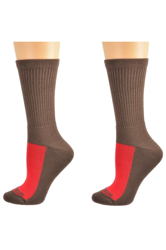 #1 Womens Cotton Athletic Crew Cushioned 2 Pair Pack Sport Socks, No Blisters SWMCC 4007 (Sock Size 9-11, Shoe Size 6-10, Shitake)
