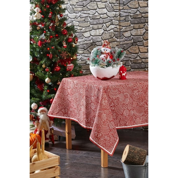 Wear Sierra Red Christmas Tablecloth 55"x55" Linen-Feel Polyester Festive Indoor & Outdoor Decor