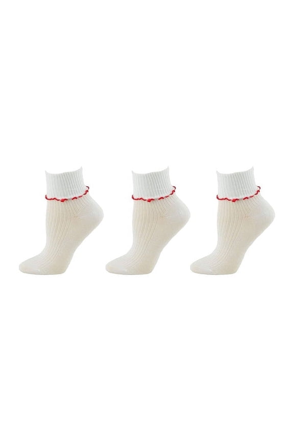 Big Girls' Seamless Toe Ripple Lettuce edge Cotton Socks