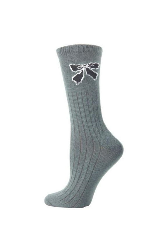 Bow pattern Hi-Bulk Acrylic Crew Women's Socks(Shoe Size: 4-10,Grey)